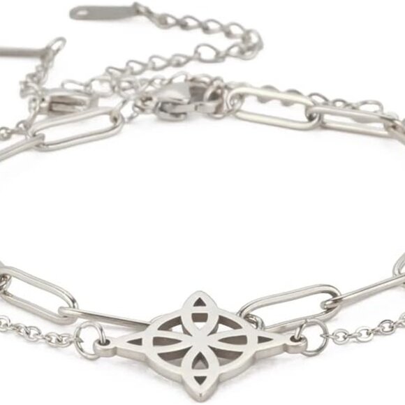 Witches Knot Bracelet Stainless Steel Celtic Knot Wiccan Symbol Layered Bracelet - Picture 1 of 9